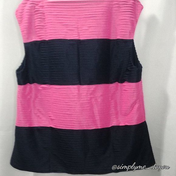 Ann Taylor Pink and Navy Pleated Tank Style Blouse Size XXL - Picture 3 of 8
